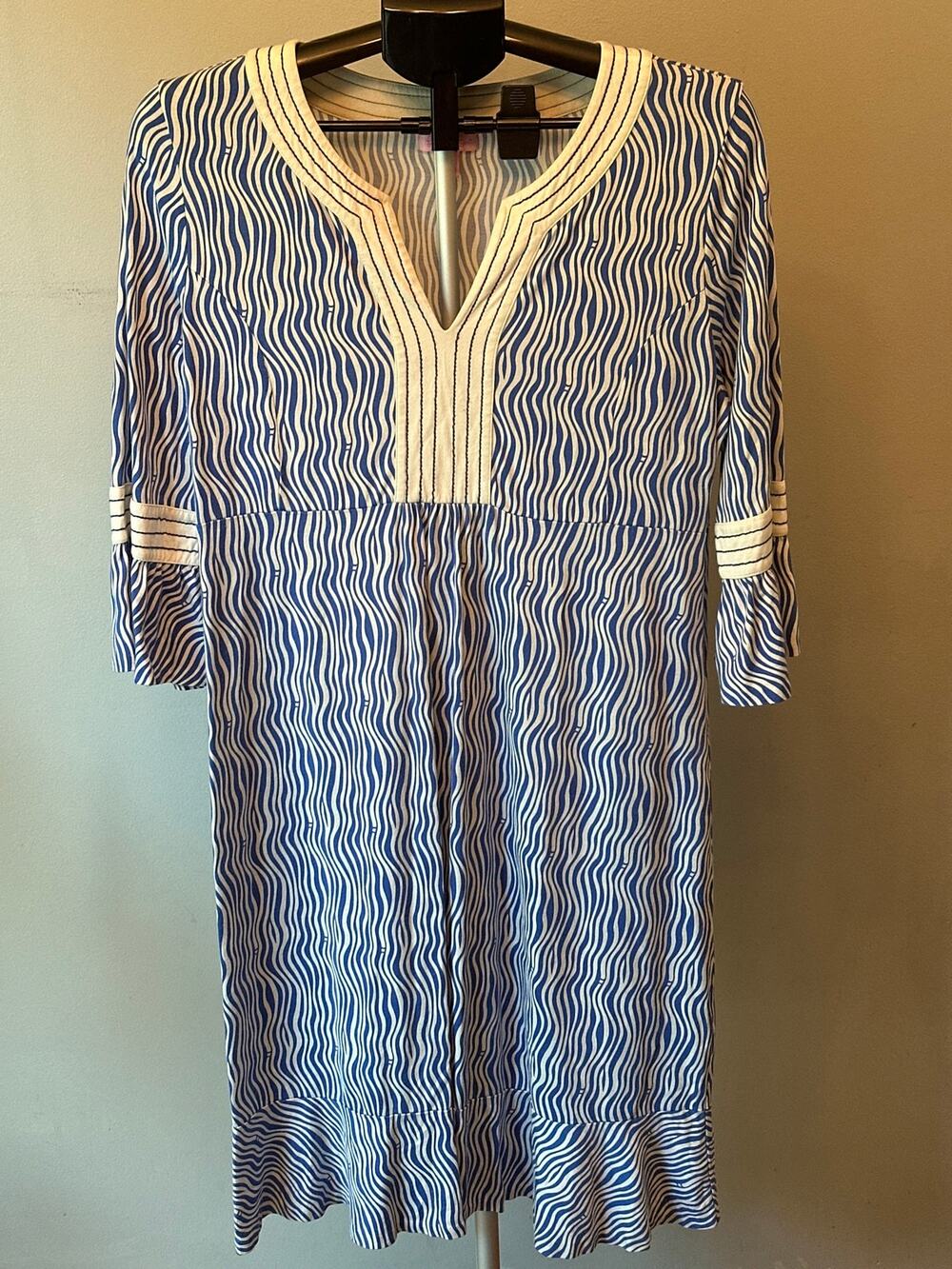 Lilly Pulitzer Silk Cotton Wavy Stripe Bell Sleeve Tunic Dress Womens XL